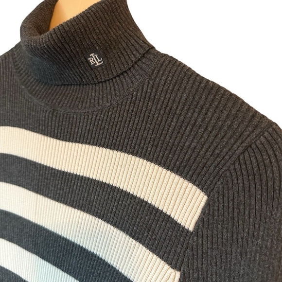 Ralph Lauren Women's Wide Striped Turtleneck Sweater - Black and Gray, Medium - Picture 3 of 10